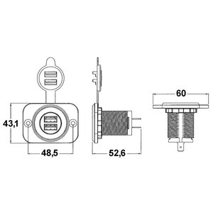 Osculati Double USB socket white rear nut + panel