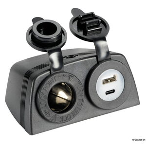 Osculati Lighter + USB-A + USB-C socket with housing