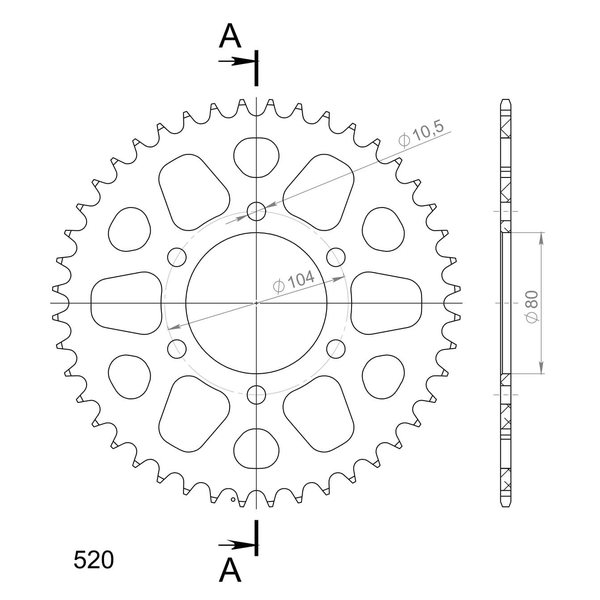 Supersprox Alu Rear sprocket KA Black 44