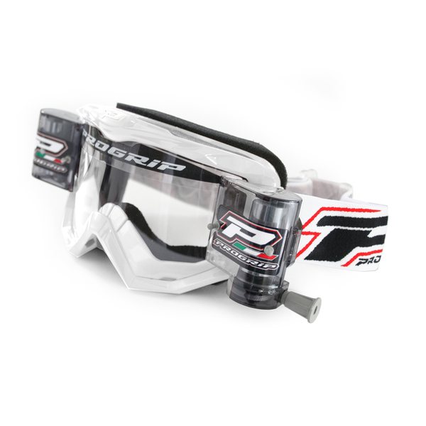 Progrip Goggle,with XL Roll off system Clear Lens, ADULT, WHITE
