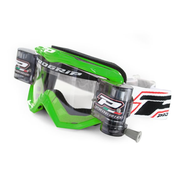 Progrip Goggle,with XL Roll off system Clear Lens, ADULT, GREEN