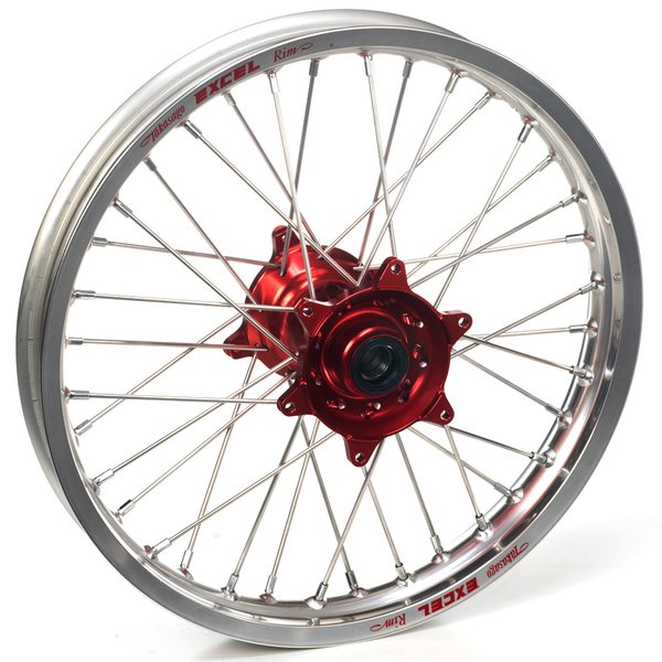 Haan Wheels Complete Wheel, 1,60, 21", FRONT, SILVER RED, GasGas 04-17 EC 450 F, 04-14 MC 450 F, 04-14 EC 250, 18-19 EC 250 E4 2-Stroke/XC 250 2-Stroke/EC 300 E4 2-Stroke/XC 300 2-Stroke, 10-16 EC 250 F, 15-17 EC 250 R/EC 250E R, 20 EC 250/EC 200/EC 300,