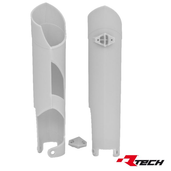 Rtech Fork Protectors, WHITE, KTM 08-15 450 EXC-F, 08-14 450 SX-F, 08-15 250 EXC/250 EXC-F, 08-14 250 SX/250 SX-F, 10-15 350 EXC-F, 10-14 350 SX-F, 08-15 125 EXC/200 EXC/300 EXC, 08-14 125 SX, 08 144 SX/505 SX-F, 09-14 150 SX, 08-10 400 EXC, 12-15 500 EX