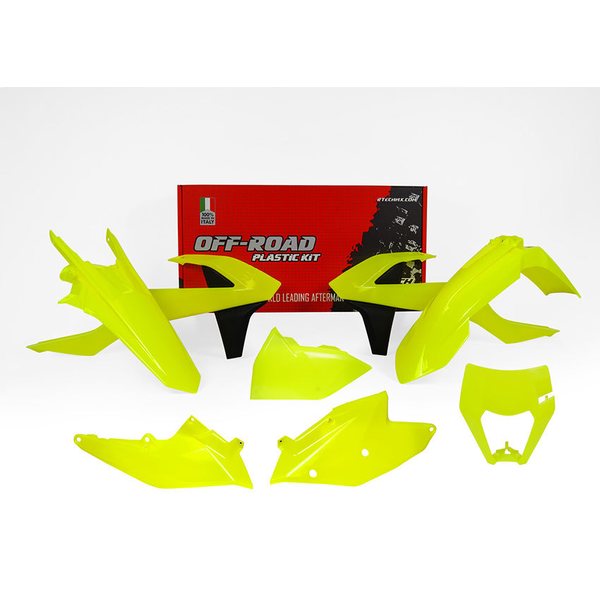 Rtech Plastic Kit, NEON YELLOW, KTM 17-19 450 EXC-F, 18-19 250 EXC TPI/300 EXC TPI, 17 250 EXC/300 EXC, 17-19 250 EXC-F, 17-19 350 EXC-F, 17-19 125 XC-W/150 XC-W/500 EXC-F