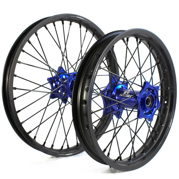 Holeshot Complete Wheel Set, 2,15/1,60, 18/21", REAR FRONT, MAT BLACK BLUE, Husqvarna 16-23 FE 450, 16-23 FE 250, 23 TE 250/TE 150/TE 300, 16-17 TE 250/TE 300, 18-22 TE 250i/TE 300i, 16-23 FE 350/FE 501, 16 TE 125, 20-22 TE 150i, GasGas 21-23 EC 250/EC 2