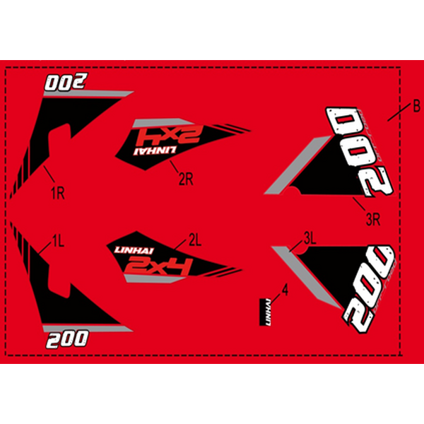 Linhai COMPLETE STICKER SET - LINHAI LOGO (RED PLASTIC) 200