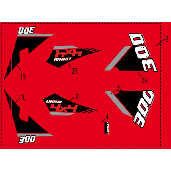 Linhai COMPLETE STICKER SET - LINHAI LOGO (RED PLASTIC) 300
