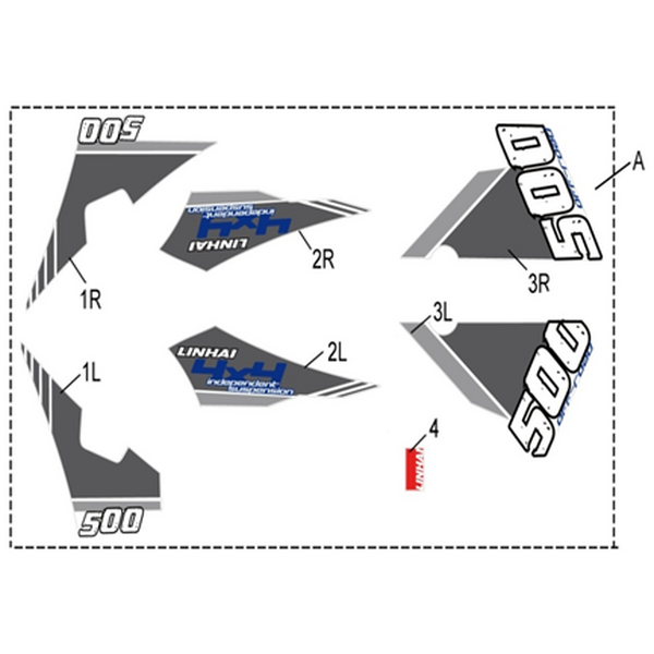 Linhai COMPLETE STICKER SET - LINHAI LOGO (WHITE + ORANGE PLASTIC) 500