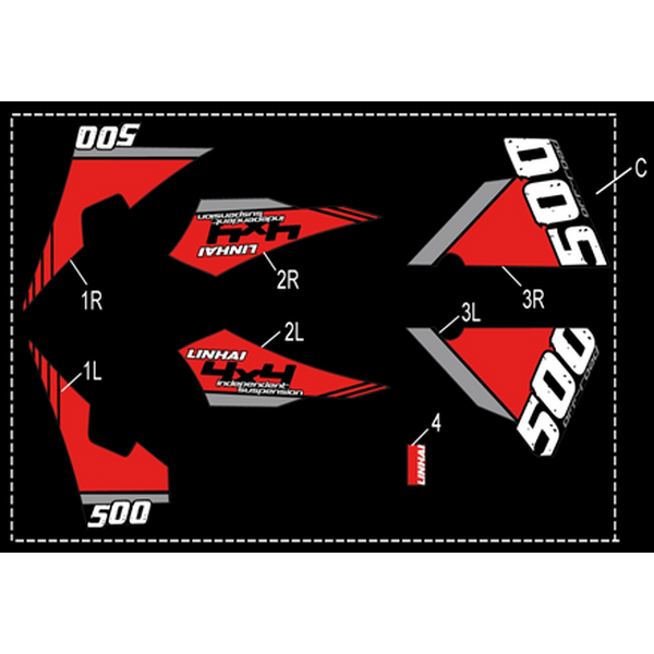 Linhai COMPLETE STICKER SET - LINHAI LOGO (BLACK PLASTIC) 500