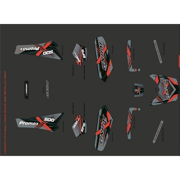 Linhai COMPLETE STICKER SET - LINHAI LOGO (BLACK OR GREY PLASTIC) 500 PROMAX EPS