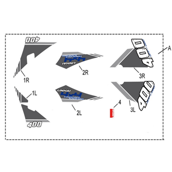 Linhai COMPLETE STICKER SET - LINHAI LOGO (WHITE AND ORANGE PLASTIC) 400