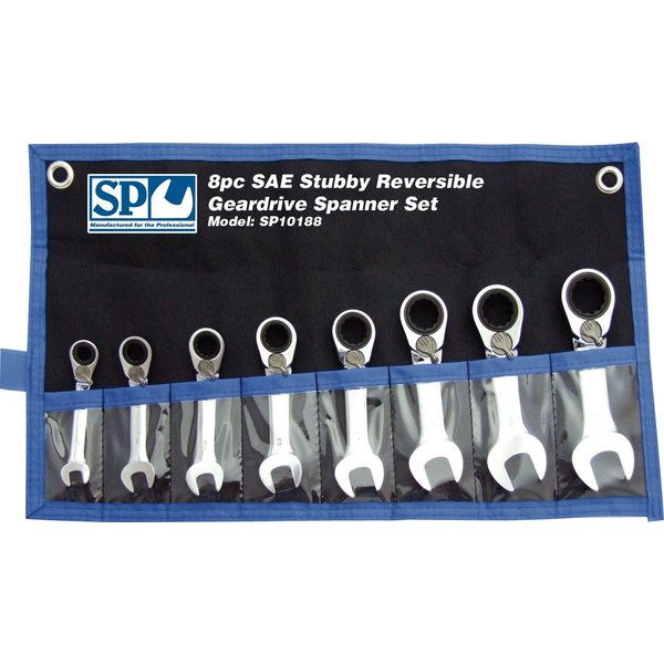8pc Stubby SAE15° Offset Reversible Geardrive Wrench/Spanner Set