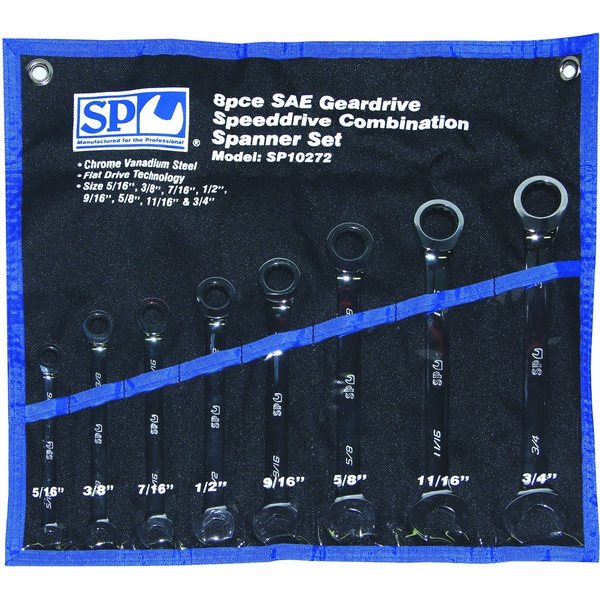 8pc SAE 0° Speeddrive Combination Geardrive Wrench/Spanner Set